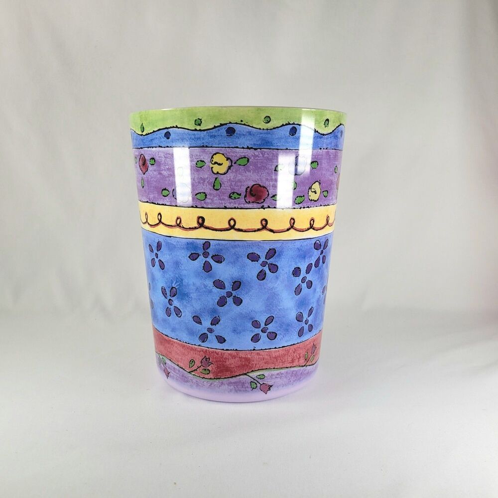 Vintage 90s Y2K Sue Zipkin Sweet Flowers Wastebasket Retro Small Trash Can